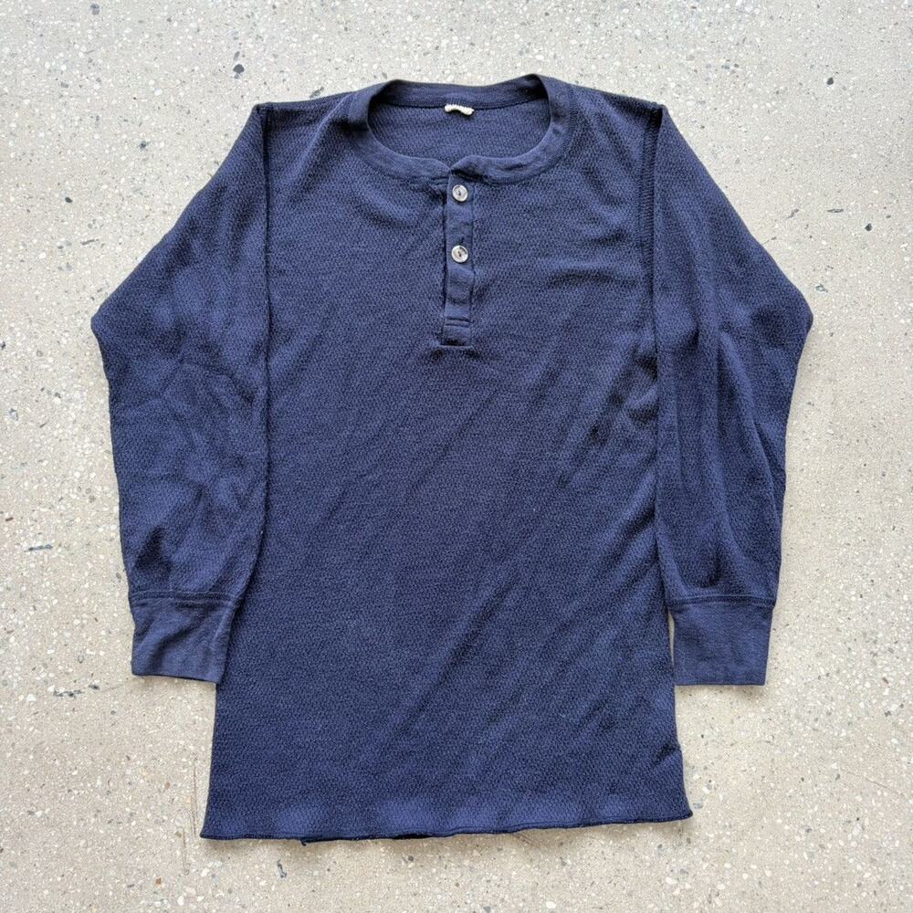 Vintage 70s Navy Blank Henley Thermal Shirt